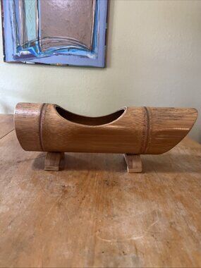 Vintage Bamboo Ikebana Flower Vase Vessel Arrangement Kado Japan Frog 15inch